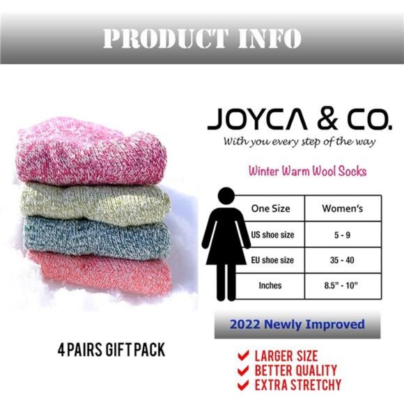 3-5 Pairs Womens Multicolor Fashion Warm Wool Cotton Thick Winter Crew Socks - Picture 4 of 8